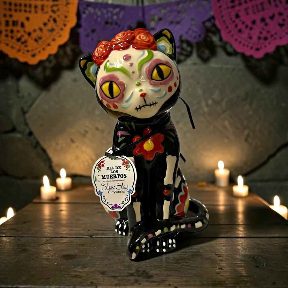 Blue Sky Clayworks Día de los Muertos Mexican Day of the Dead Cat Figurine 8X5.5